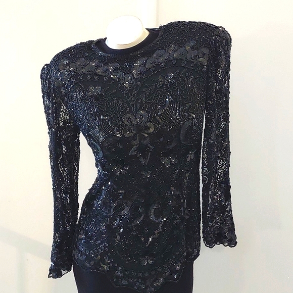 Saks Fifth Avenue Silk Beaded Top - Picture 1 of 6